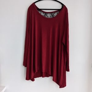 Torrid knit red long sleeve shirt with lace back